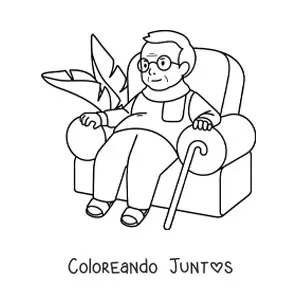 Abuelo con bastón en un sillón