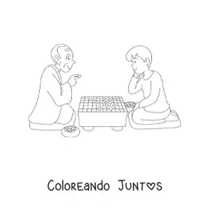 Imagen para colorear de un abuelo jugando con su nieto