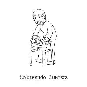 Imagen para colorear de un abuelo con un andador
