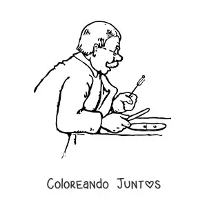 Imagen para colorear de un abuelo con gafas comiendo