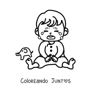 Imagen para colorear de un bebé sentado llorando junto a un juguete