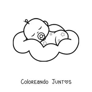 Imagen para colorear de un bebé durmiendo con un chupete en la boca