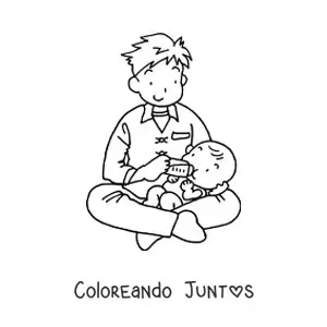 Imagen para colorear de un padre alimentando con biberón a un bebé