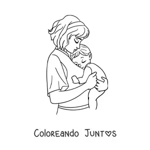 Imagen para colorear de una mamá cargando a su bebé