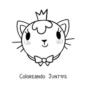 Imagen para colorear de la cara de una gata princesa luciendo una corona y un lazo