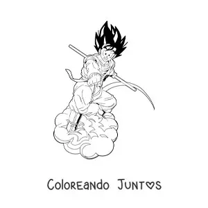 Imagen para colorear de Goku adulto sobre la Nube voladora