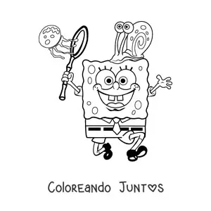 Bob Esponja cazando medusas con Gary