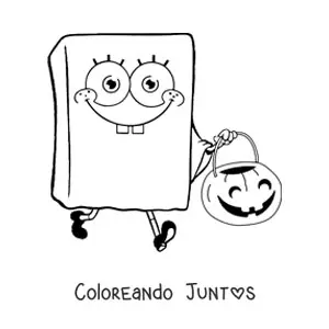Imagen para colorear de Bob Esponja con disfraz de fantasma de Halloween