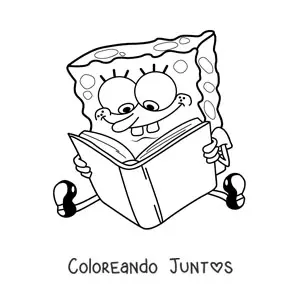 Imagen para colorear de Bob Esponja sentado leyendo un libro