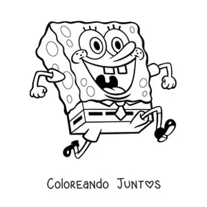 Imagen para colorear de Bob Esponja corriendo emocionado