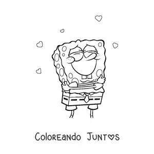 Imagen para colorear de Bob Esponja abrazándose rodeado de corazones