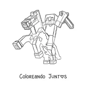 Imagen para colorear de Steve sobre un caballo de Minecraft