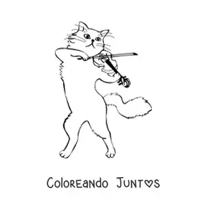 Imagen para colorear de un gato animado tocando el violín
