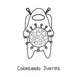 Imagen para colorear de un tripulante de Among Us protegido contra el Coronavirus