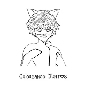 Imagen para colorear de Adrien de Ladybug con traje de Cat Noir