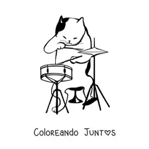 Imagen para colorear de un gato animado tocando la batería