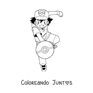Imagen para colorear de Ash Ketchum de Pokémon lanzando una pokebola