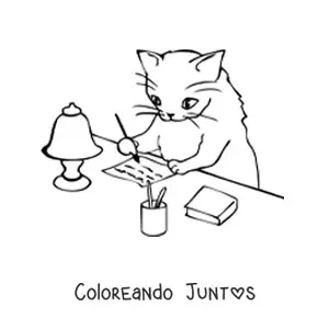 Imagen para colorear un de gato animado escribiendo una carta