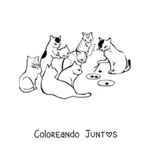 Imagen para colorear de una reunión de gatos que traman un plan