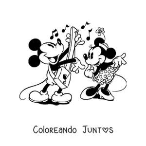 Imagen para colorear de Mickey tocando la guitarra y Minnie bailando