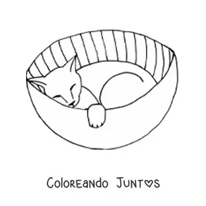 Imagen para colorear de un gato durmiendo en una cama para gatos