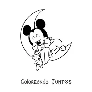 Mickey bebé durmiendo sobre una luna