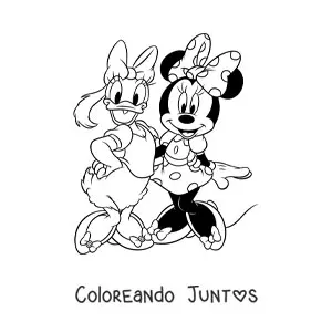 Imagen para colorear de Daisy junto a Minnie Mouse