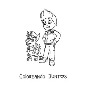 Imagen para colorear de Ryder junto a Chase de Paw Patrol