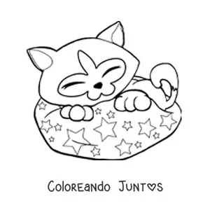 Imagen para colorear de un siamés durmiendo en una cama con estampado de estrellas