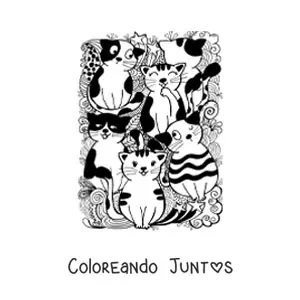Imagen para colorear de gatos animados y garabatos