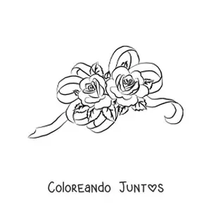 Imagen para colorear de dos rosas lindas con lazo