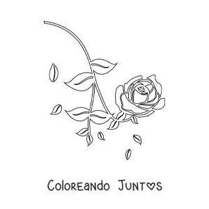 Imagen para colorear de una rosa pequeña con hojas