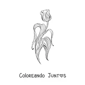 Imagen para colorear de un tulipán con hojas
