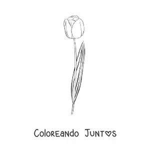 Imagen para colorear de un tulipán pequeño con una hoja