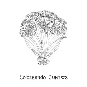 Imagen para colorear de un ramo de margaritas con hojas