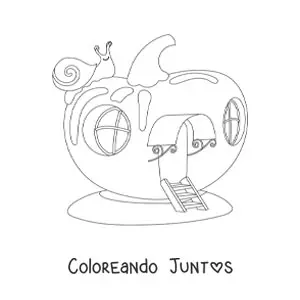 Imagen para colorear de una casa de hadas en una manzana
