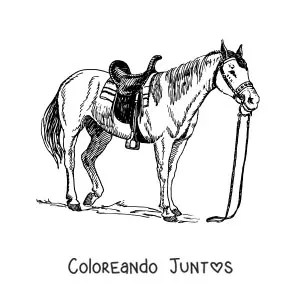 Imagen para colorear de un caballo ensillado con las riendas sueltas