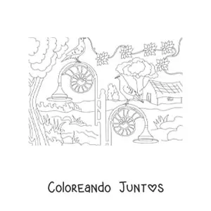 Imagen para colorear de una casa de campo con jardín