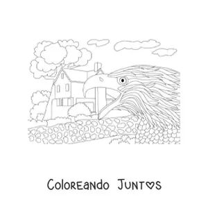 Imagen para colorear de un águila cerca de una casa