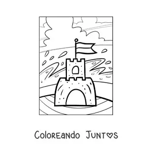 Imagen para colorear de un castillo de arena en la playa