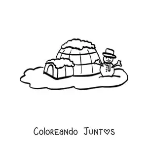 Iglú con muñeco de nieve