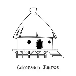 Imagen para colorear de una choza tradicional sobre ua base de madera