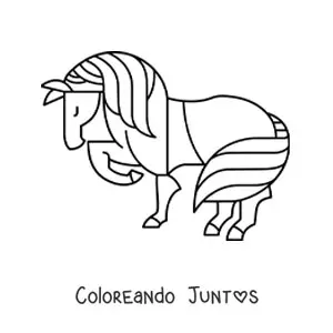Imagen para colorear de un caballo de perfil con ojos cerrados levantando una pata