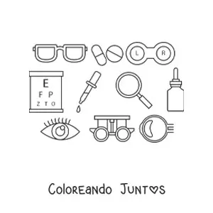 Imagen para colorear de diferentes elementos de oftalmología