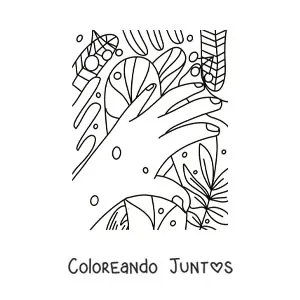 Imagen para colorear de mano bonita con plantas de fondo