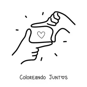 Imagen para colorear de manos haciendo un marco rectangular con un corazón