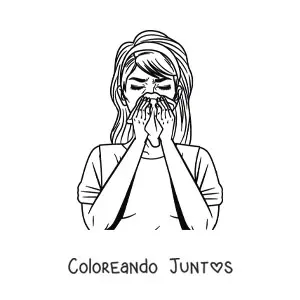Imagen para colorear de una chica estornudando o sonándose la nariz