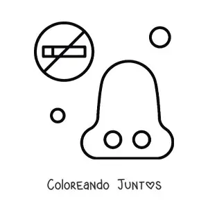 Imagen para colorear de una nariz y un signo de prohibido fumar