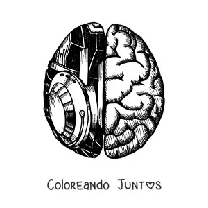 Imagen para colorear de un cerebro con partes robóticas visto desde arriba