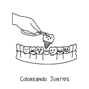 Imagen para colorear de un diente animado siendo extraído por el dentista